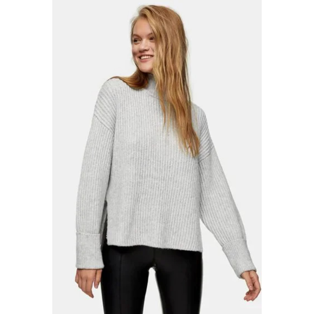 Topshop Chunky Mock Turtleneck Ribbed Knit Sweater Light Gray Women's Medium NWT